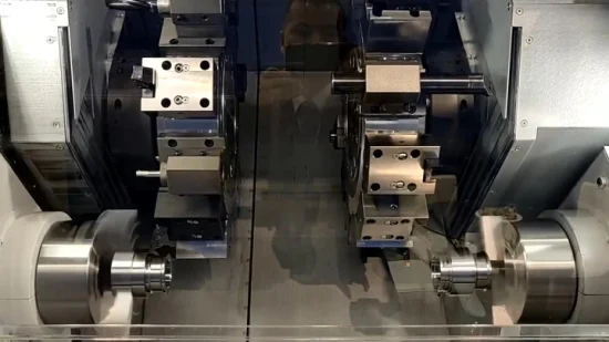 Tour CNC à double tourelle et double broche à vitesse de 20 m/min avec système hydraulique